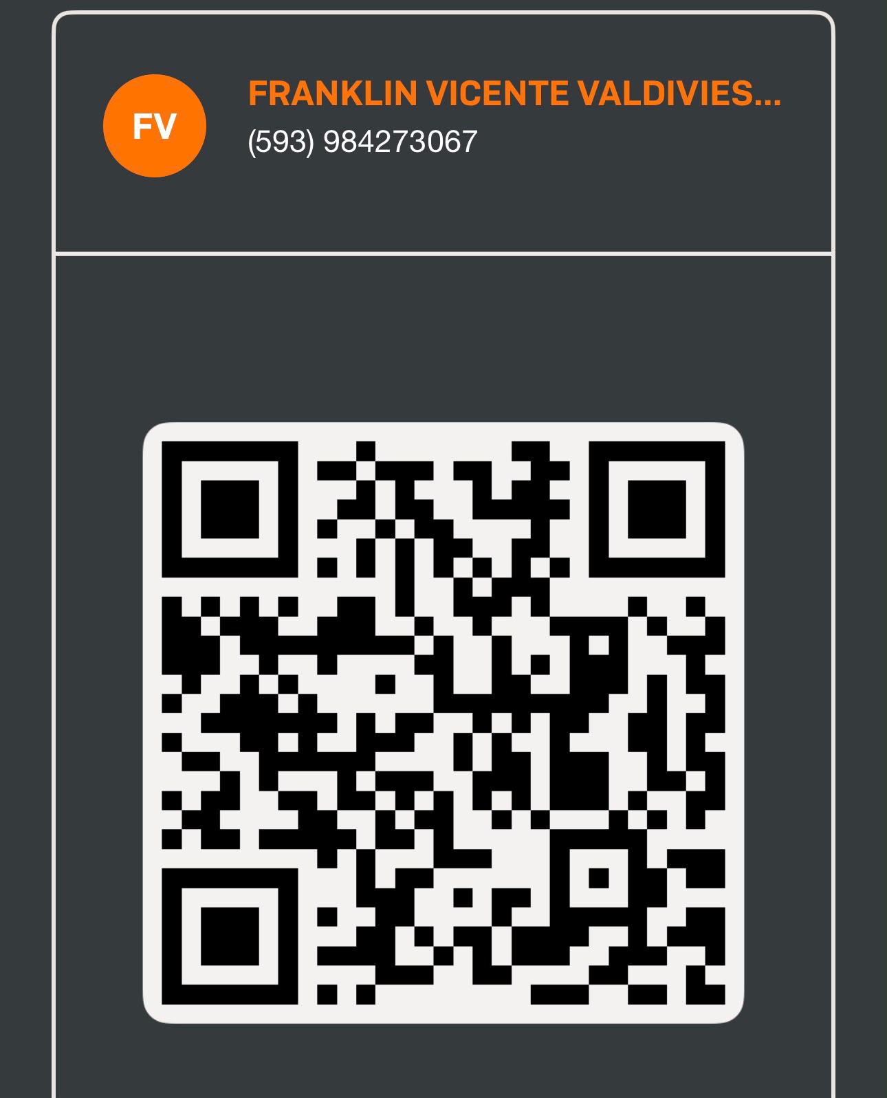 Código QR de pago PayPhone de Franklin Vicente Valdivieso